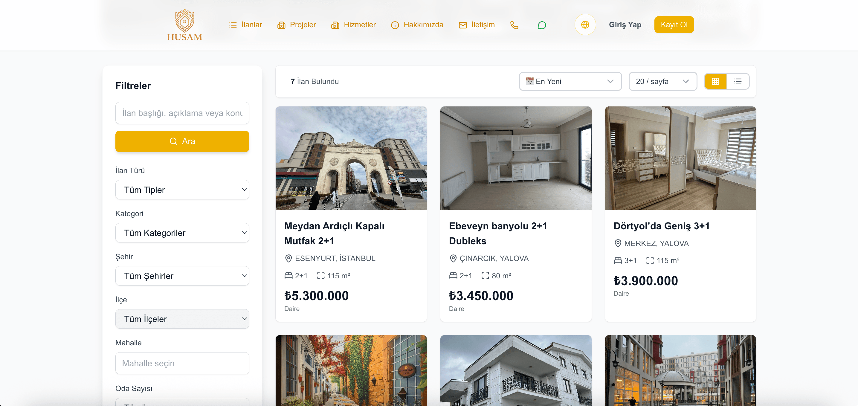 Husam Capital Emlak Platformu ekran 2