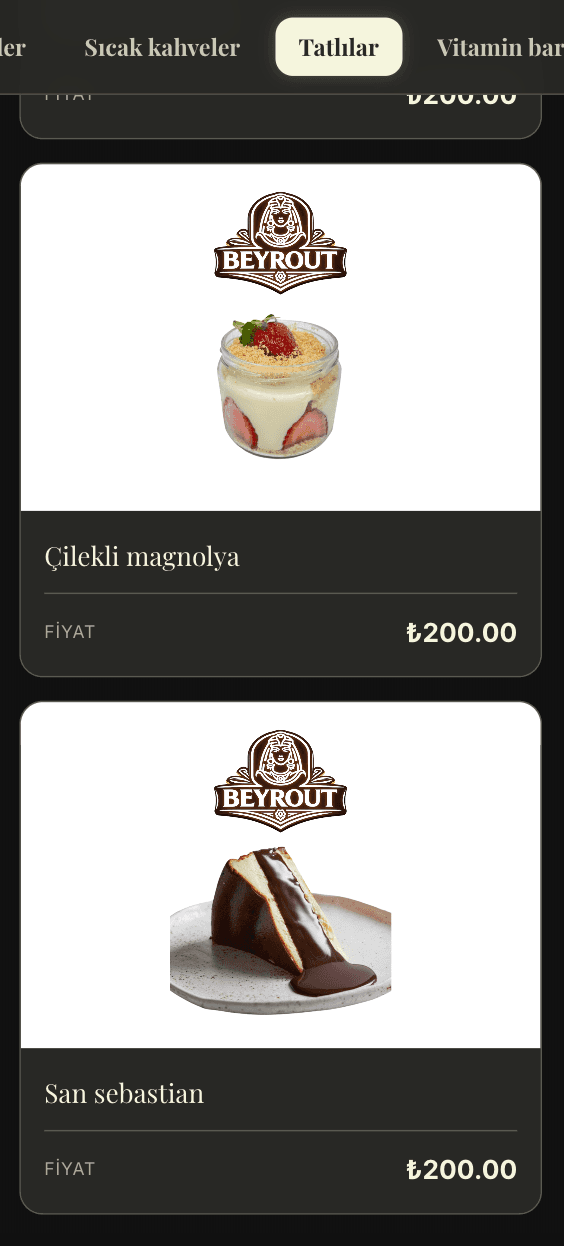 Beyrout Lounge QR Menü ekran 2